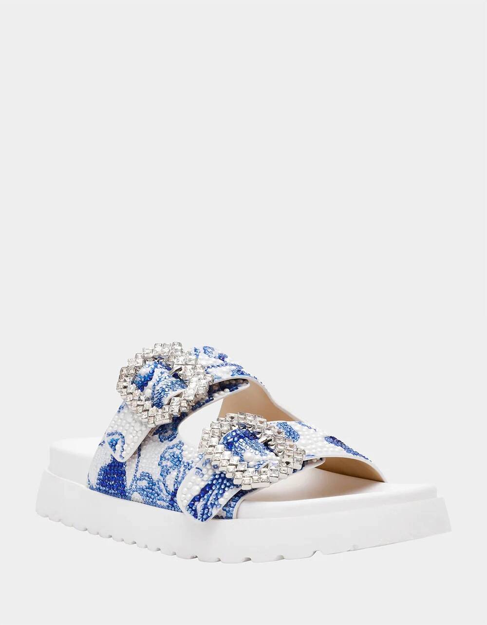 NEW BETSEY JOHNSON women's matie sandal in white/blue floral
